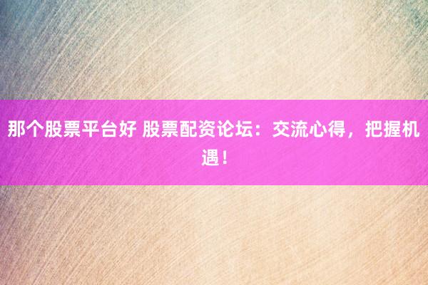 那个股票平台好 股票配资论坛：交流心得，把握机遇！