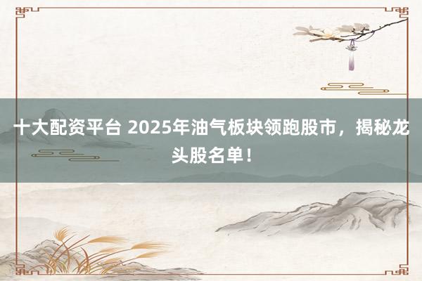 十大配资平台 2025年油气板块领跑股市，揭秘龙头股名单！