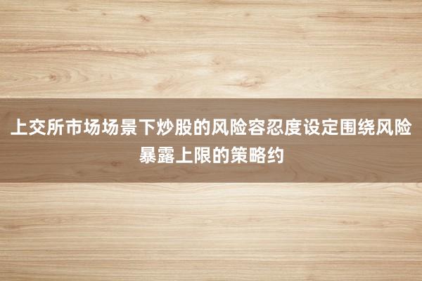 上交所市场场景下炒股的风险容忍度设定围绕风险暴露上限的策略约